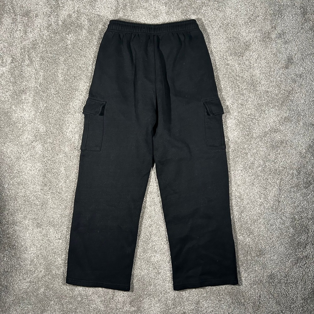 Womens Black Fleece Cargo Sweatpants Elastic Waist Straight Leg Size S - Picture 2 of 8